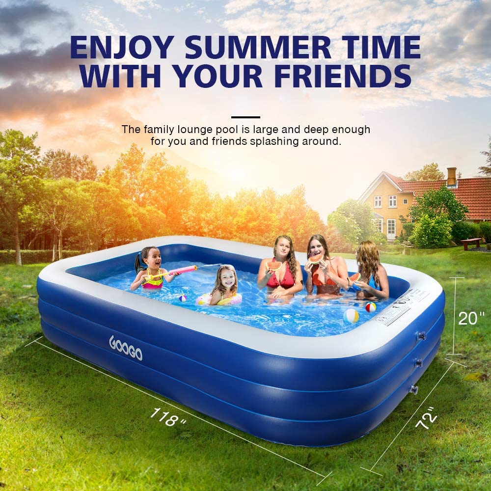 GOOGO Family Inflatable Swimming Pool, Easy Set Swimming Pool for Age 3+, Backyard, Summer Water Party