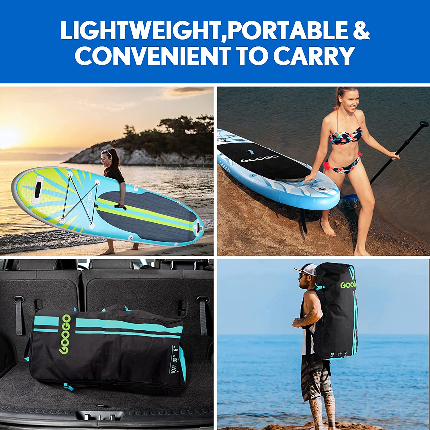 GOOGO 10'6"x32"x6" 330lbs Capacity All-Around Inflatable Sup Stand Up Paddle Boards for All Skill Levels - Stable,Durable and Lightweight SUP with Paddle Board Accessories & Carry Bag